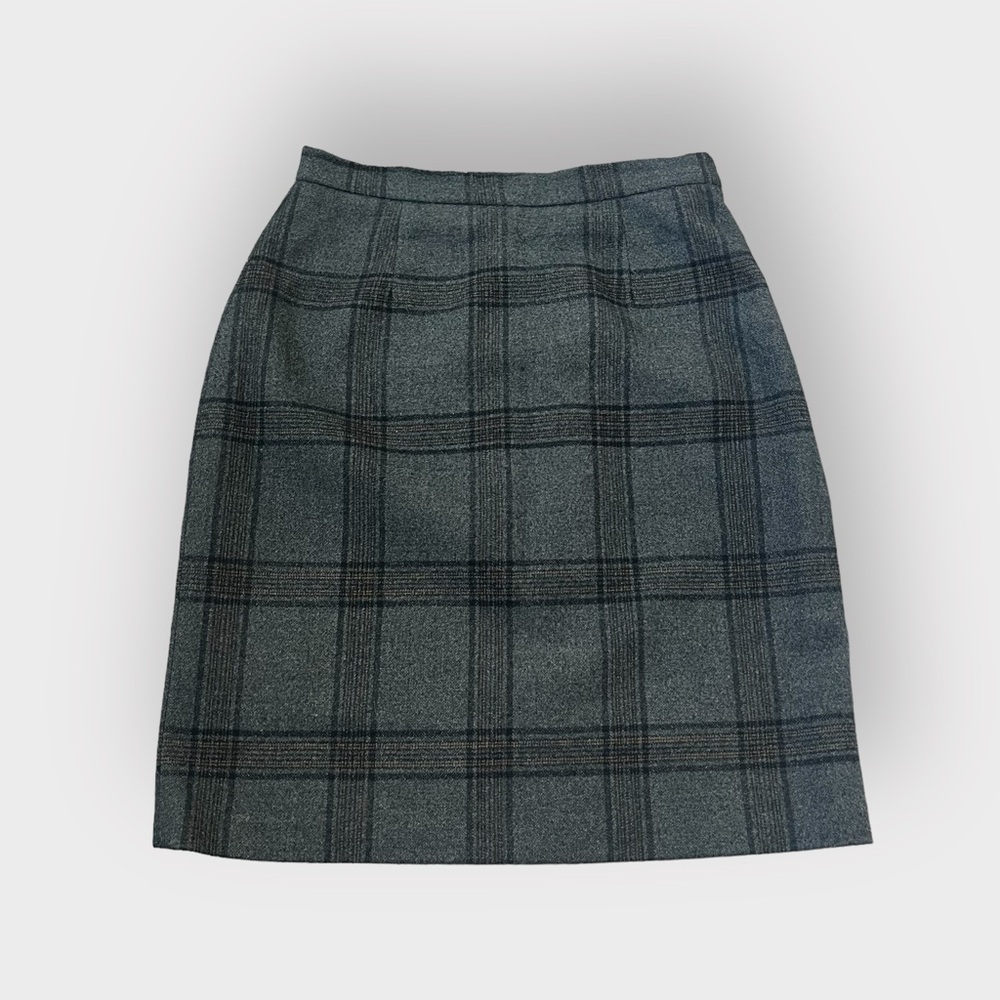 Grey Plaid Wool A-line Full Skirt